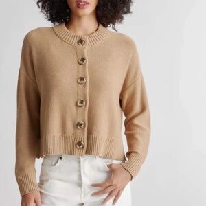 Quince 100% Organic Cotton Cropped Cardigan in Camel - Size XS